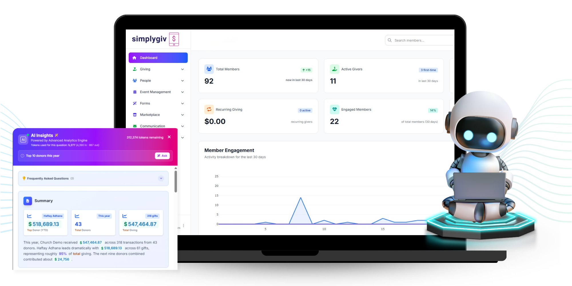 SimplyGiv smarter giving platform dashboard for churches and nonprofits