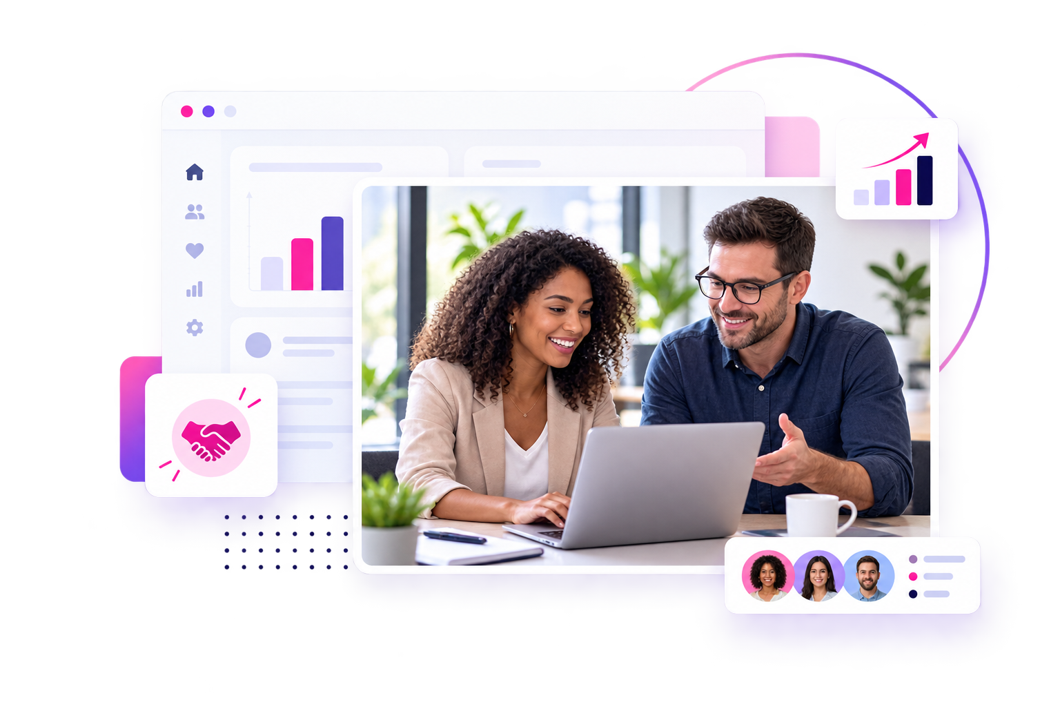 SimplyGiv affiliate partners collaborating around a referral dashboard
