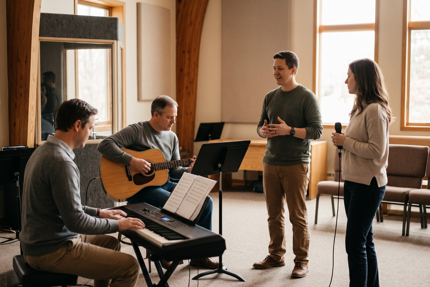 Small group gathered for music and worship